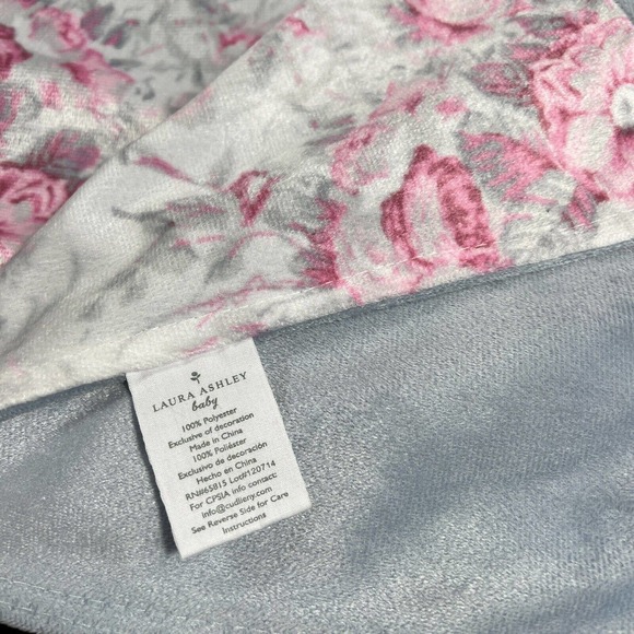 Laura Ashley floral Pink Grey Baby Blanket Minky Flannel Fleece - Picture 4 of 6
